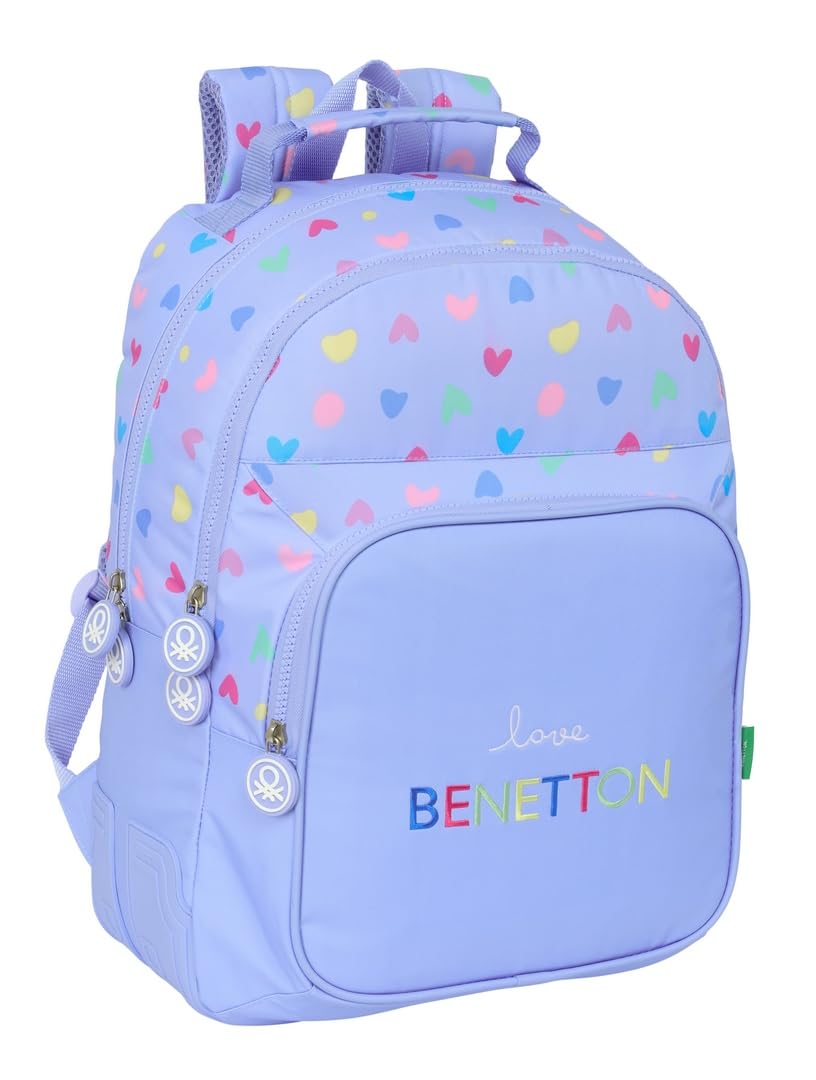 Safta BENETTON LILA - Mochila Escolar Infantil, Ideal para Niños de Diferentes Edades, Cómoda y Versátil, Calidad y Resistencia, 32x15x42 cm