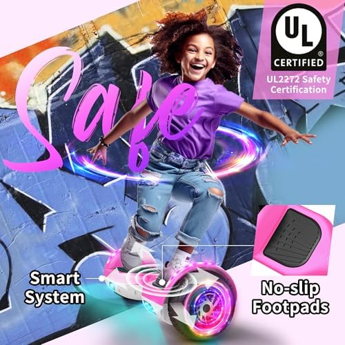 SISIGAD Hoverboard, Gyropode 6.5 Pouces, Hoverboard avec Bluetooth, lumières LED,haut rose et bas blance