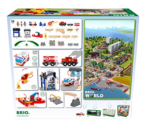 BRIO World - Set Ferroviario Equipo de Rescate, World Ferrocarriles, Set de Construcción de Madera, Juguete para Niños y Niñas 3+ Años, 44 Piezas