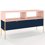Selsey Mueble de TV, Color Azul Oscuro/Rosa/Estructura de Metal Dorada, 120 x 65 x 37