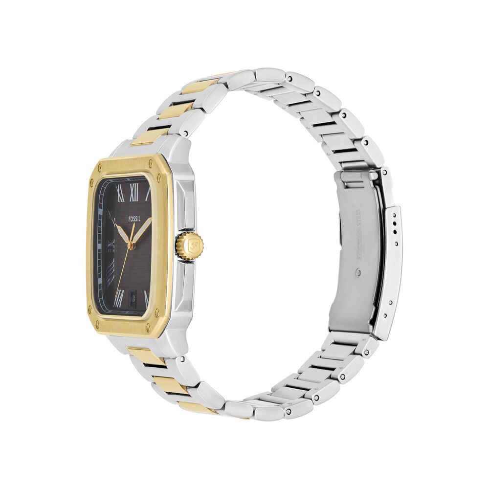 Fossil Reloj Crosby para Hombre, Movimiento de Cuarzo de Tres Agujas con Fecha y Correa de Acero Inoxidable, Plata y Tono Dorado