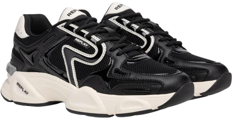 REPLAY Destiny W Fine, Zapatillas Mujer, 008 Blanco y Negro, 37 EU