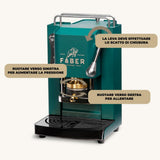 FABER COFFEE MACHINES Pro Mini Deluxe Model | Máquina de cápsulas de café de 44 mm | Acabado verde británico cromado | prensa de almohadilla de latón