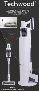 Techwood Aspiradora Escoba con estación de Carga y Limpieza TAB-7350, 2.5 Liters, White