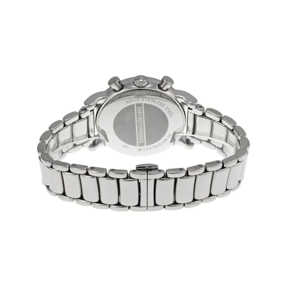 Emporio Armani Reloj Hombre, Movimiento cronógrafo de cuarzo, caja de acero inoxidable plateado de 41 mm con correa de acero inoxidable, AR1853, Tono plateado y negro