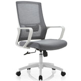 Shally Dogan Silla de Oficina ergonómica giratoria con Soporte Lumbar, sillón de Escritorio, Estudio, Dormitorio, reclinable con Altura Ajustable, Base Blanca Robusta, Respaldo antisudor (Gris)