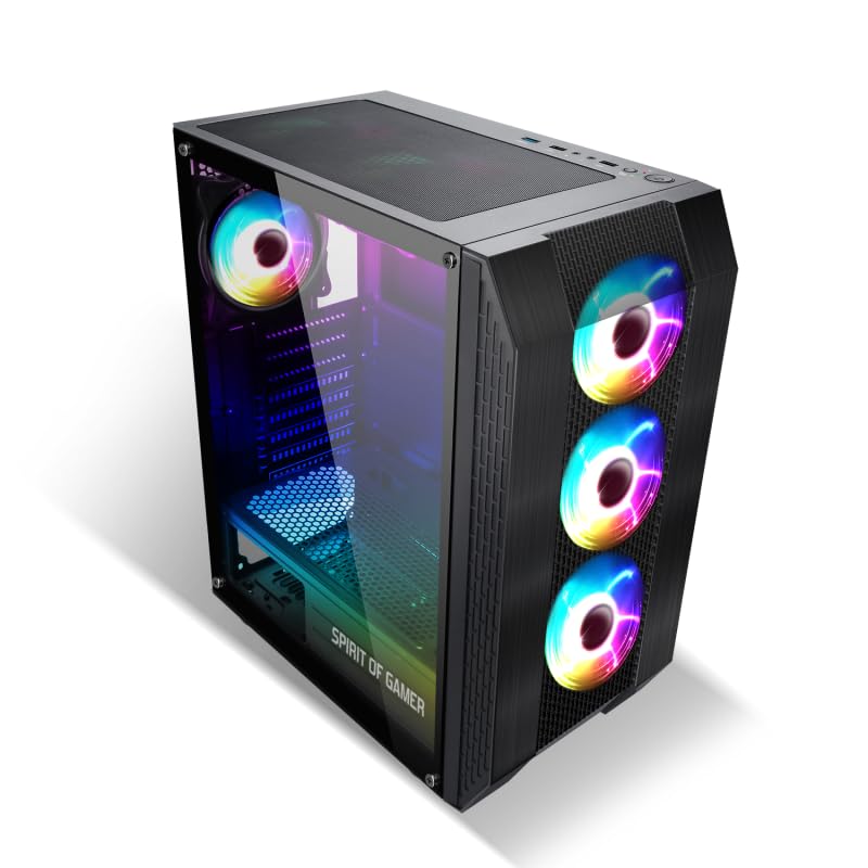 SUZA INT L FRANCE A8003RA Caja Gaming ATX, 4 Ventiladores ARGB 120mm, Panel Vidrio Templado, 205 × 385 × 447mm