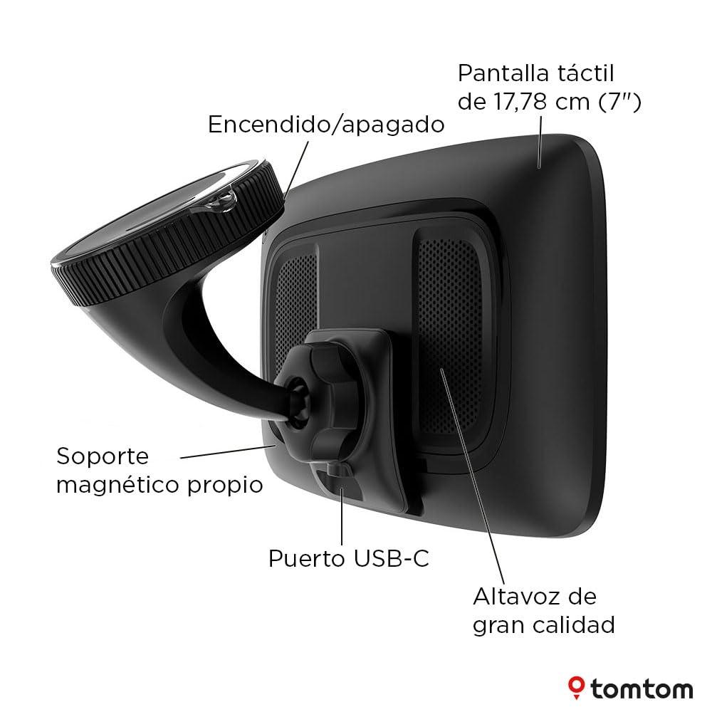 TomTom GPS GO Navigator,Pantalla de 7", info tráfico en Tiempo Real, Prueba de 12 Meses de alertas de radares de tráfico, mapas Europa, actualiz. Wi-Fi, Servicios Premium, Soporte magnético