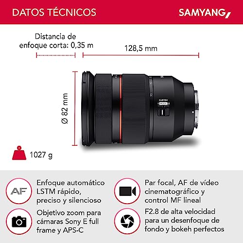 Samyang AF 24-70 mm F2,8 FE para Sony E – para cámaras Sony E Mount Sony Alpha A7 A9 A1 A7C A6000 Serie, Negro