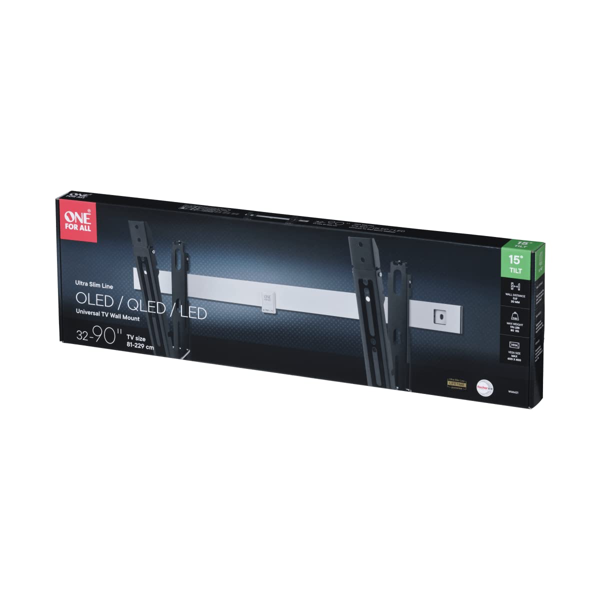 One For All WM6621, Soporte de pared para TV de 32 a 84” Inclinable 15° Peso máx. 80kg, Para todo tipo de TVs LED, LCD, Plasma, gris/blanco