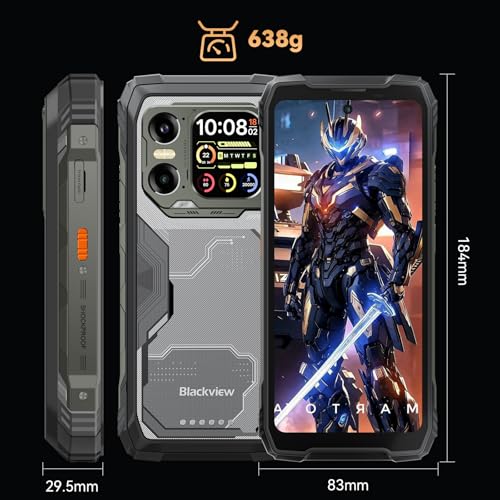 Blackview Xplore1 5G Movil Irrompible con Pantalla Secundaria, 20000mAh, Dimensity 7050 Movil Resistente, Android 15, 36GB+256GB/2TB, 50MP+64MP+20MP Nocturna, 6,78" 120Hz,170lm/NFC/WIFI 6/AI/Naranja