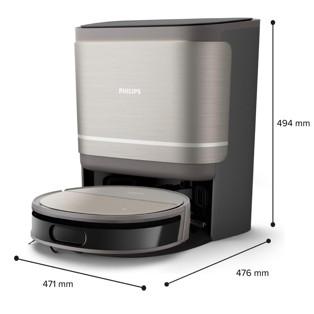 Philips Serie 9000 Robot Aspirador y Friegasuelos - Succión Ultra Fuerte, friega con Agua, estación Todo en uno, detección de obstáculos, Control Mediante App (XU9100/10)