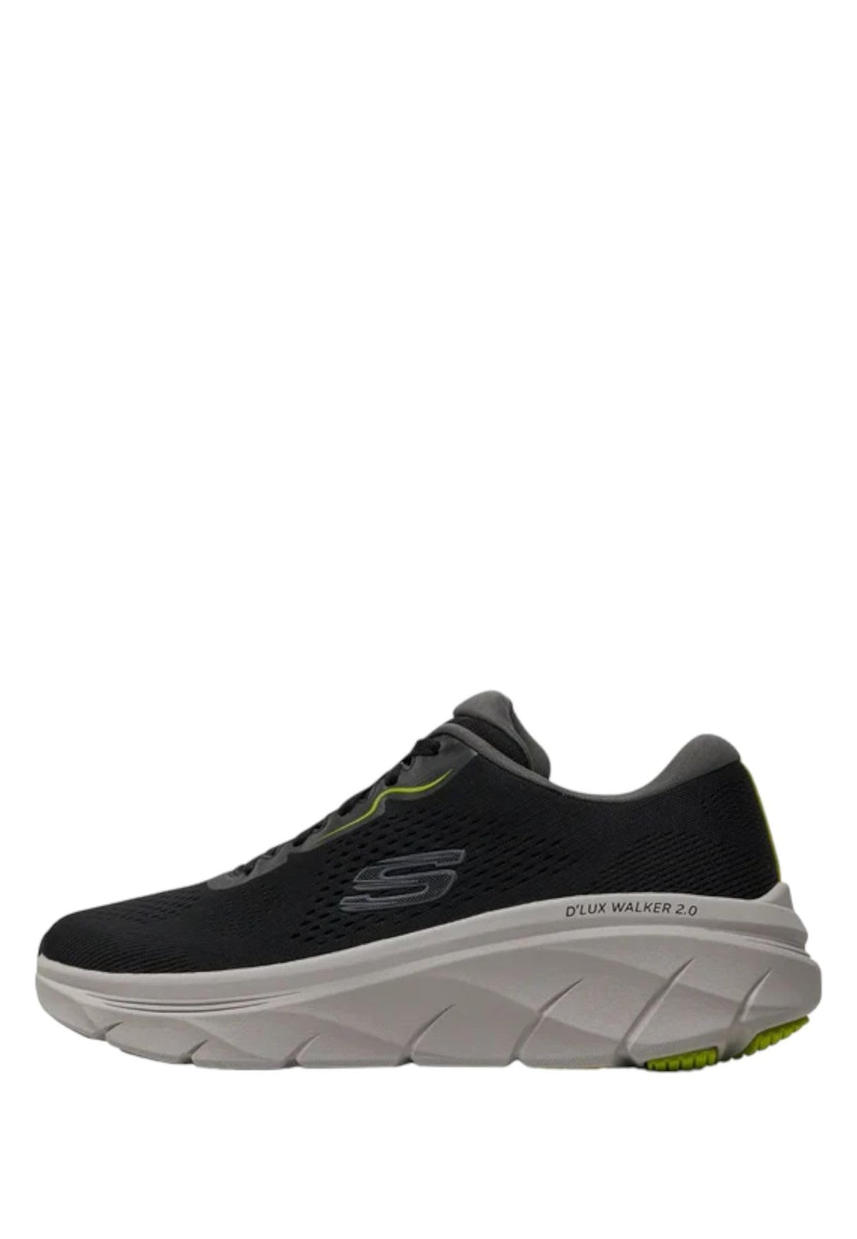 Skechers D'Lux Walker 2.0 Swave, Zapatillas Hombre, Black Engineered Mesh/Synthetic/Lime Trim, 46 EU