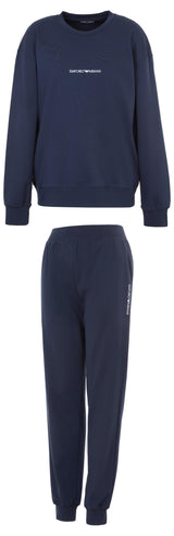Emporio Armani Interlock Lounge Long Pajamas Conjunto de Pijama, Marine, M De Las Mujeres