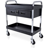 QUIRUMED - Carro para Peluquería y Tatuajes | Bandeja Superior e Inferior | Cajón con Cerradura | Ruedas con Freno, Negro, Normal, Acero Aleado