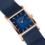 BERING 10426-367-S Reloj de cuarzo para mujer con caja de acero inoxidable de 26 mm con acabado en oro rosa y esfera azul, correa milanesa, cristal de zafiro y resistencia al agua de 5 ATM