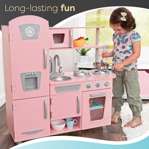 KidKraft Cocina de Juguete Rosa Vintage de Madera para niños con teléfono de Juguete y Nevera Vintage, Cocina Infantil, Juguetes niños 3+ años (53179)