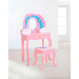 WOOMAX Teamson Kids - Tocador Infantil para niñas Arco Iris con Taburete y Espejo, Juguetes de Madera, Maquillaje para niñas (85397)
