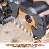 Evolution Power Tools R210SMS+ Ingletadora deslizante multimaterial de 210 mm, con paquete Plus, Corta acero dulce, aluminio, plástico, madera con clavos incrustados, 230 V