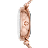 Fossil Carlie Reloj para mujer, movimiento automático con malla de acero inoxidable o correa de piel, Blanco y oro rosa, 28MM