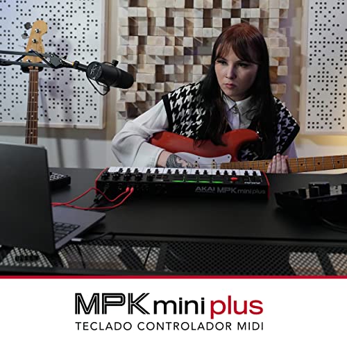 Akai Professional MPK Mini Plus - Teclado Controlador MIDI USB de 37 Mini Teclas con 8 Pads MPC, Secuenciador, MIDI/CV/Gate I/O, Software de Producción y Native Instruments Sound Package
