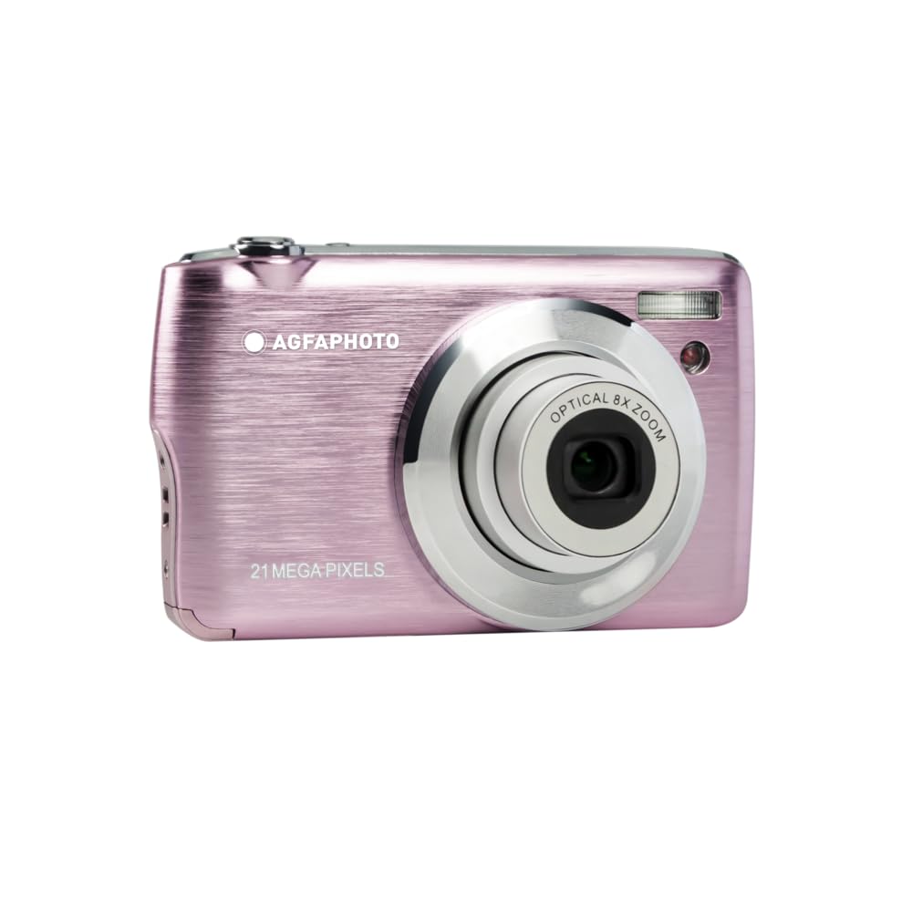AGFA Photo Realishot DC8200 - Cámara Digital Compacta, 18MP, Video Full HD, Pantalla LCD 2.7'', Zoom Óptico 8X, Batería de Litio y Tarjeta SD de 16GB - Rosa