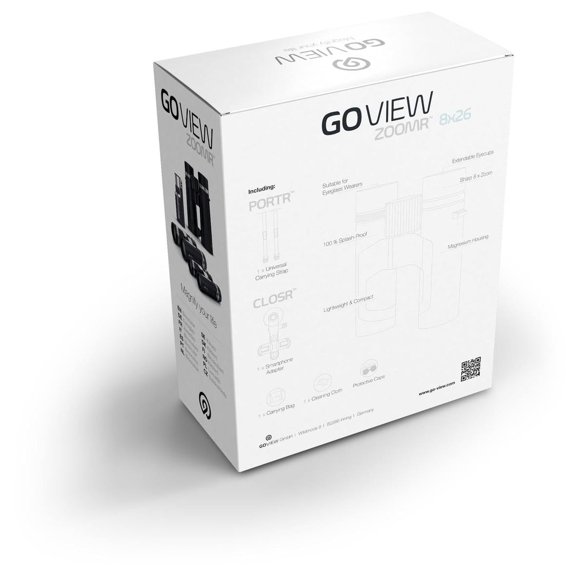 GoView ZOOMR 8x26 prismáticos pequeños y Ligeros (Aumento de 8X, Carcasa de magnesio, Incluye Adaptador para Smartphone y Accesorios) Miami Azul