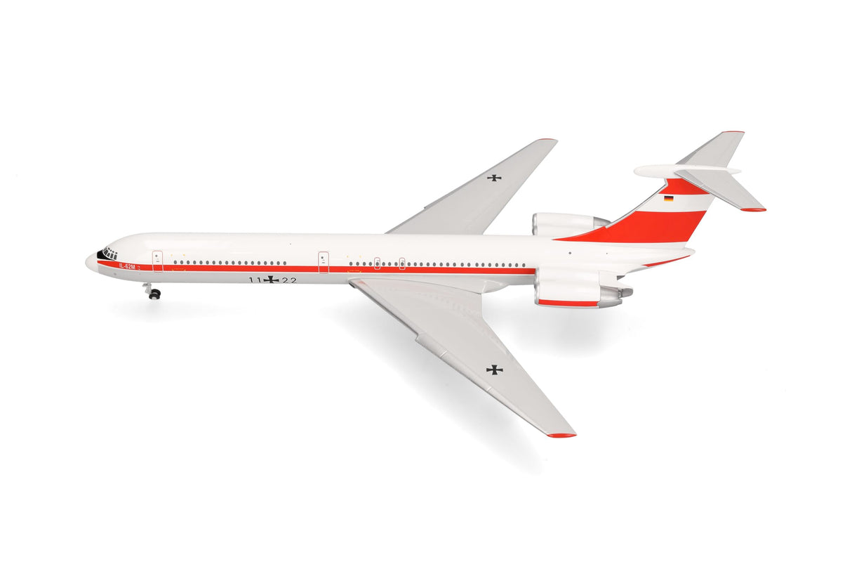 herpa avión en Miniatura Luftwaffe Ilyushin IL-62M Unidad de Vuelo Oficial, Escala 1:200, artículo de colección, Modelo sin Base, Metal