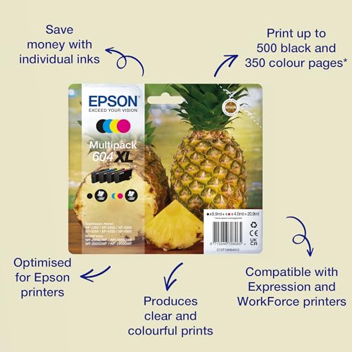Epson Tinta Original Multipack 4 Colores 604XL - Cartucho Negro, Cian, Magenta y Amarillo en Tamaño XL