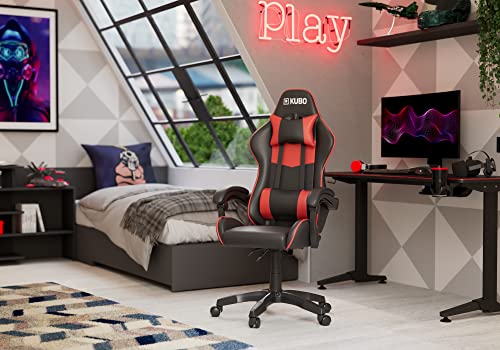 KUBO - Silla Gamer - Ergonómica - Reposacabezas - Elevación Gas Nivel 4 - Máximo Confort - Color: Rojo -Peso Máximo de hasta 130 kg