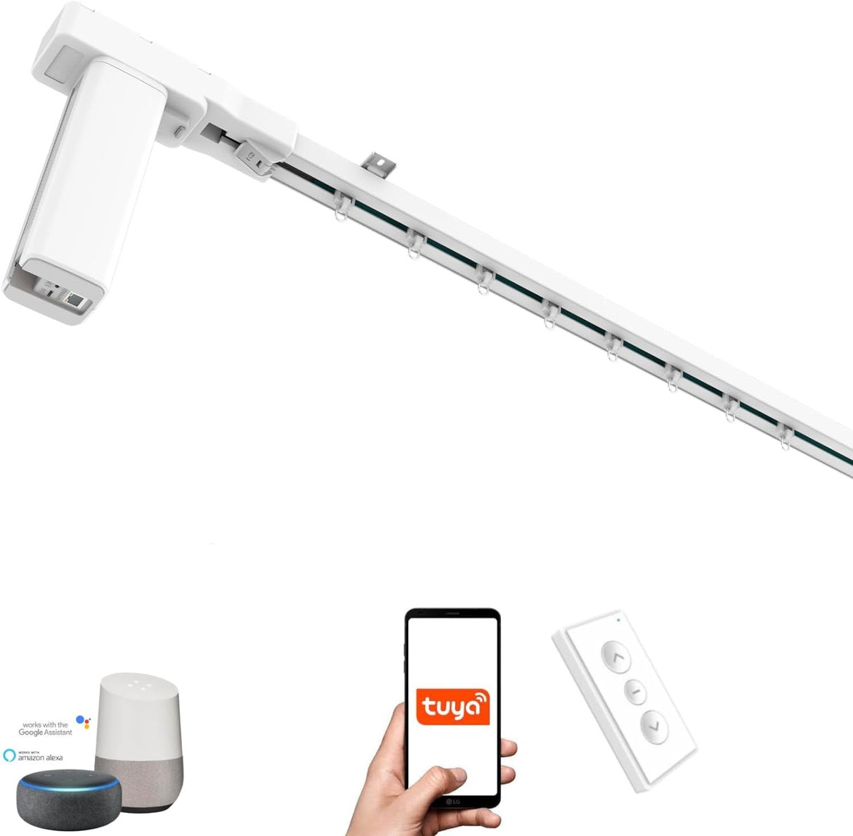 ACRIMO Riel de Cortina Motorizado, Kit de Riel Inteligente con Motor WiFi y Control Remoto, Compatible con Google Home, Alexa, y la App Móvil Tuya Smart, Largo hasta 6 Metros