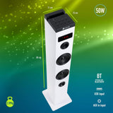 NGS Sky Charm White- Torre de Sonido Bluetooth 50W con Mando a Distancia, Entrada Óptica, USB, Radio FM y AUX IN (Color Blanco)