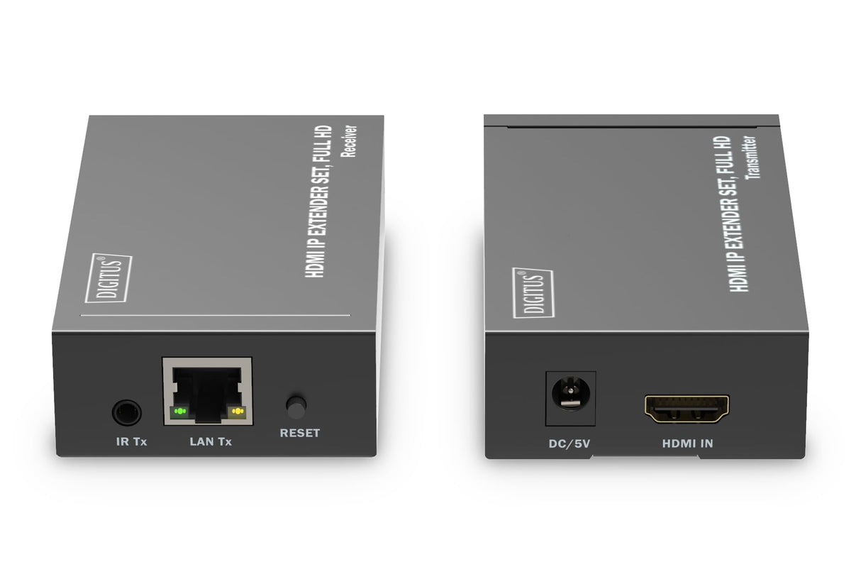 DIGITUS DS-55517 Extensor HDMI/Divisor HDMI - Full HD 1080p 60 Hz - 120 m por cable LAN/Ilimitado por Ethernet (apto para IP) - Set: Transmisor y Receptor - HDCP 1.3