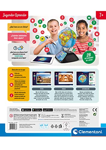 Clementoni - Exploramundo Digital, Globo terráqueo Bola del Mundo interactiva Infantil, 7 años, Multicolor (55387)