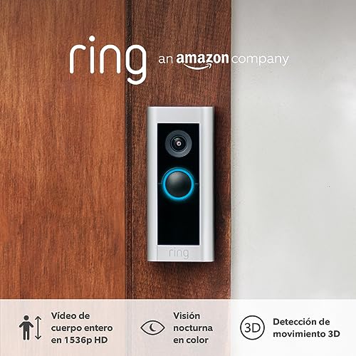 Ring videotimbre cableado Pro (anteriormente Video Doorbell Pro 2) | Timbre con cámara, vídeo 1536p HD, vídeo de cuerpo entero, detección de movimiento 3D y wifi | 30 días gratis de Ring Home