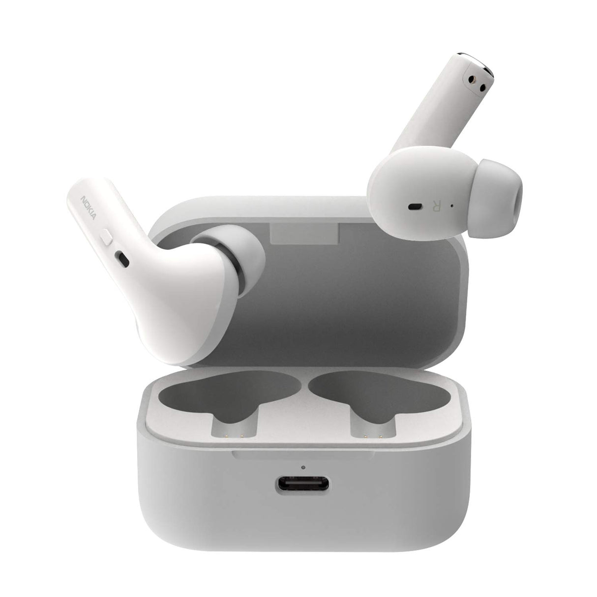 Nokia Essential True Wireless - Auriculares y Estuche portátil de Carga (IPX5 de Resistencia al Agua, reducción del Ruido, micrófono Dual y Modo Ambiente) Blanco