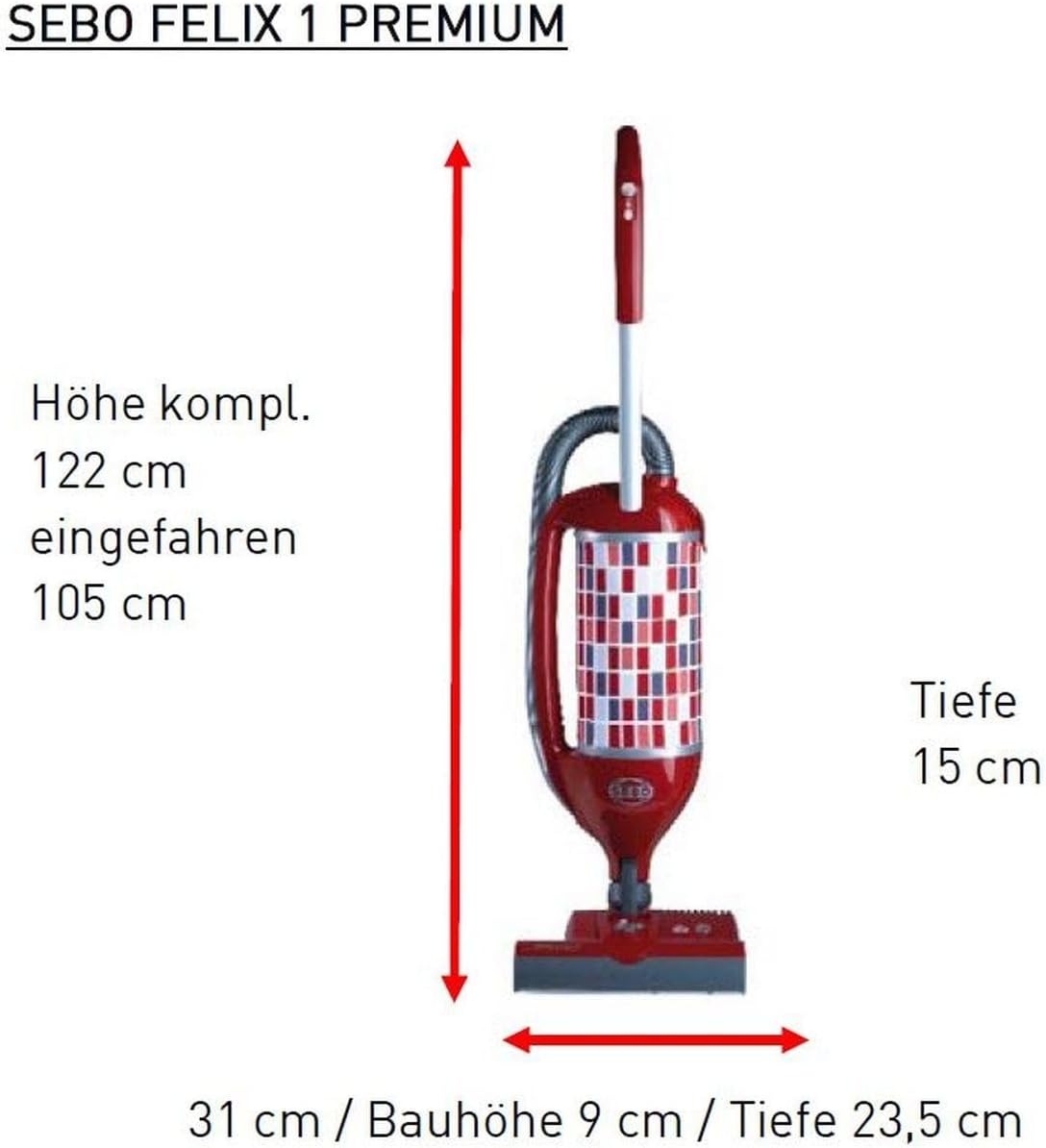 SEBO Felix 1 Premium Rosso Brush Vacuum, Red