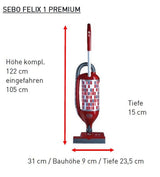 SEBO Felix 1 Premium Rosso Brush Vacuum, Red