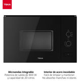 TEKA Microondas Integrable, Capacidad 20 L, 5 Niveles de Potencia, 800 W, Cristal Negro, Plato Giratorio 25,5 cm, Modelo ML 820 FI BK