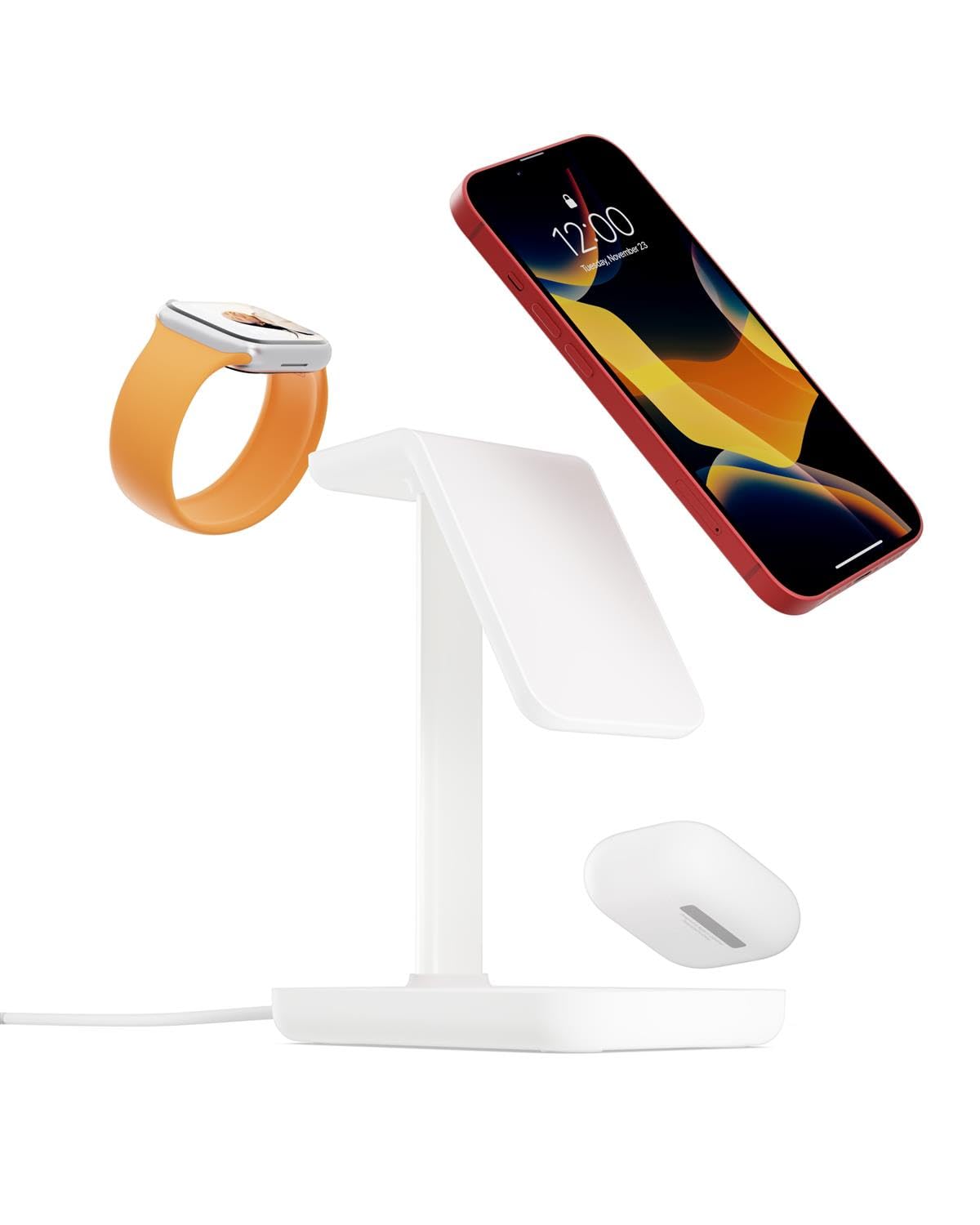 Twelve South HiRise 3 | Estación de Carga magnética 3 en 1 para iPhones, AirPods y Apple Watch MagSafe + Cable USB-C de 1,5 Metros (Blanco)
