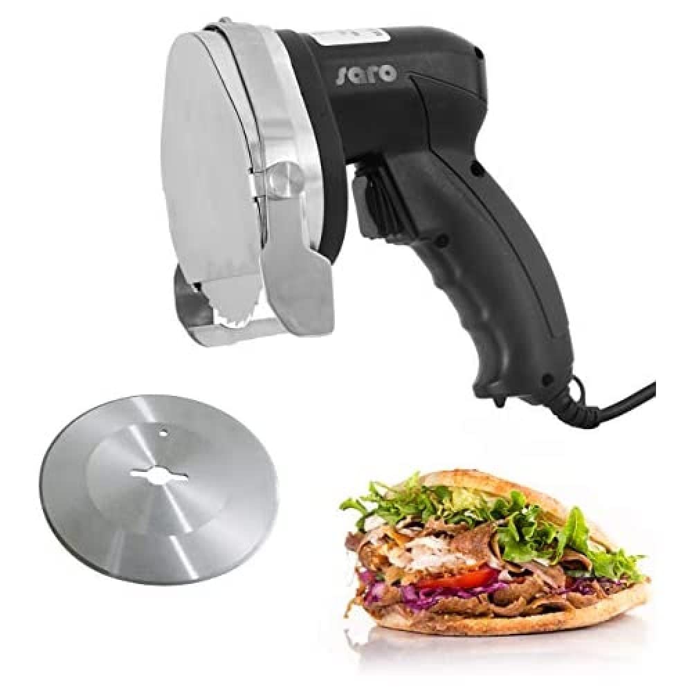 Saro Cuchillo de corte profesional eléctrico 418-1020 ED 100 para doner kebab y giroscopios, negro/Edelstahl