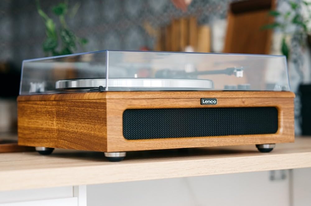 Lenco Tocadiscos LS-410 - Tocadiscos Bluetooth - Altavoces Integrados de 40 W RMS - Tracción por Correa - Preamplificador - Salida RCA y Entrada AUX - Madera LS-410WA Marrón