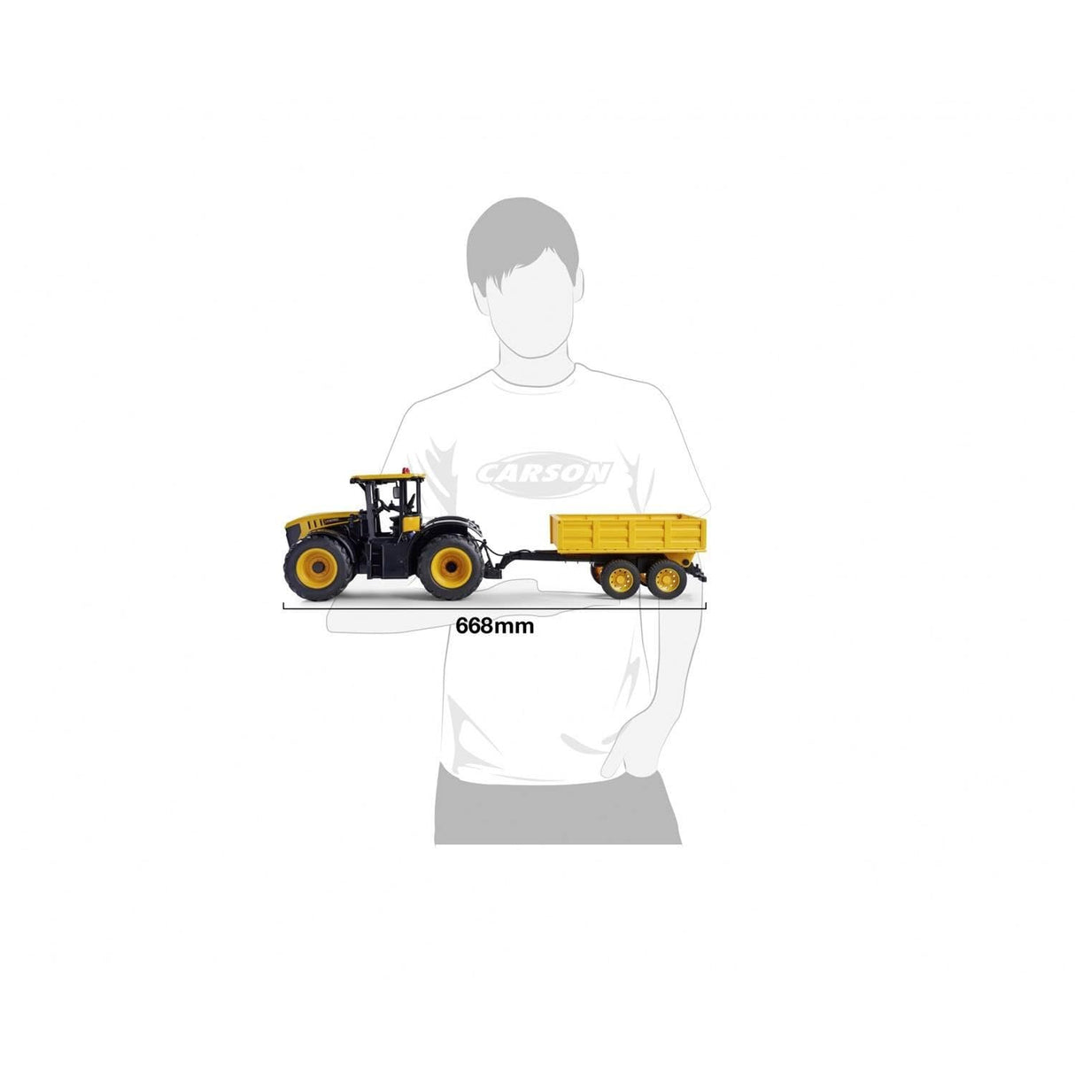 Carson 500907654 1:16 RC Tractor JCB con Remolque 2.4G 100% RTR - Vehículo de Control Remoto, Tractor con Funciones Luz y Sonido