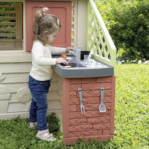 Smoby Life Casa Nature con Cocina de Juguete - Casita Infantil Interior y Exterior - Material Reciclado UV Resistente - A Partir 2 años - Cocina y Accesorios Incluidos - (7600810739)