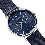 BERING 14240-303 Reloj de cuarzo para hombre con caja de acero inoxidable plateado de 40 mm y esfera azul, correa milanesa, cristal de zafiro y resistencia al agua de 3 ATM