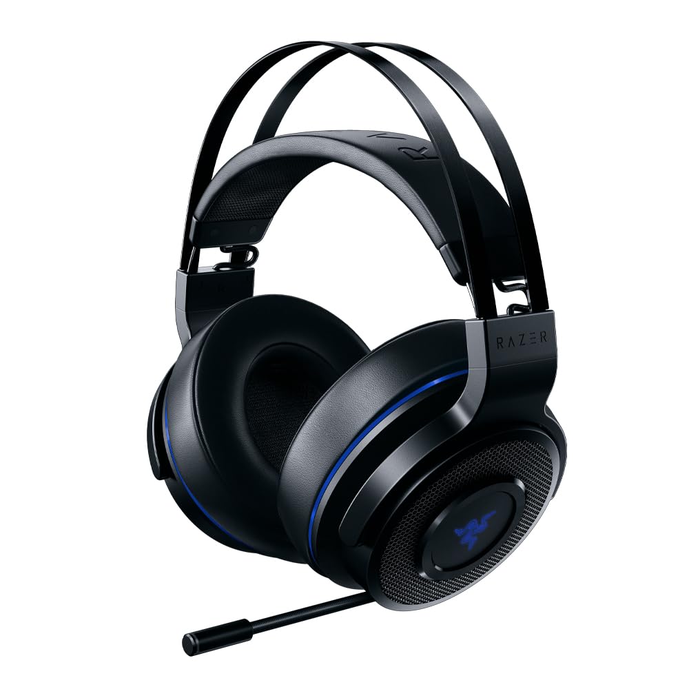 Razer Thresher para PlayStation Auriculares inalámbricos para juegos para PS4, PS5 y PC, 16 horas de duración de la batería, control en los auriculares, almohadillas de cuero artificial, negro-azul