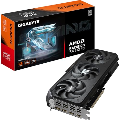 Gigabyte Radeon RX 9070 Gaming OC 16G Tarjeta Gráfica - 16GB GDDR6, 256 bits, PCI-E 5.0, 2700 MHz Frecuencia Base, 2 x DisplayPort, 2 x HDMI, GV-R9070GAMING OC-16GD