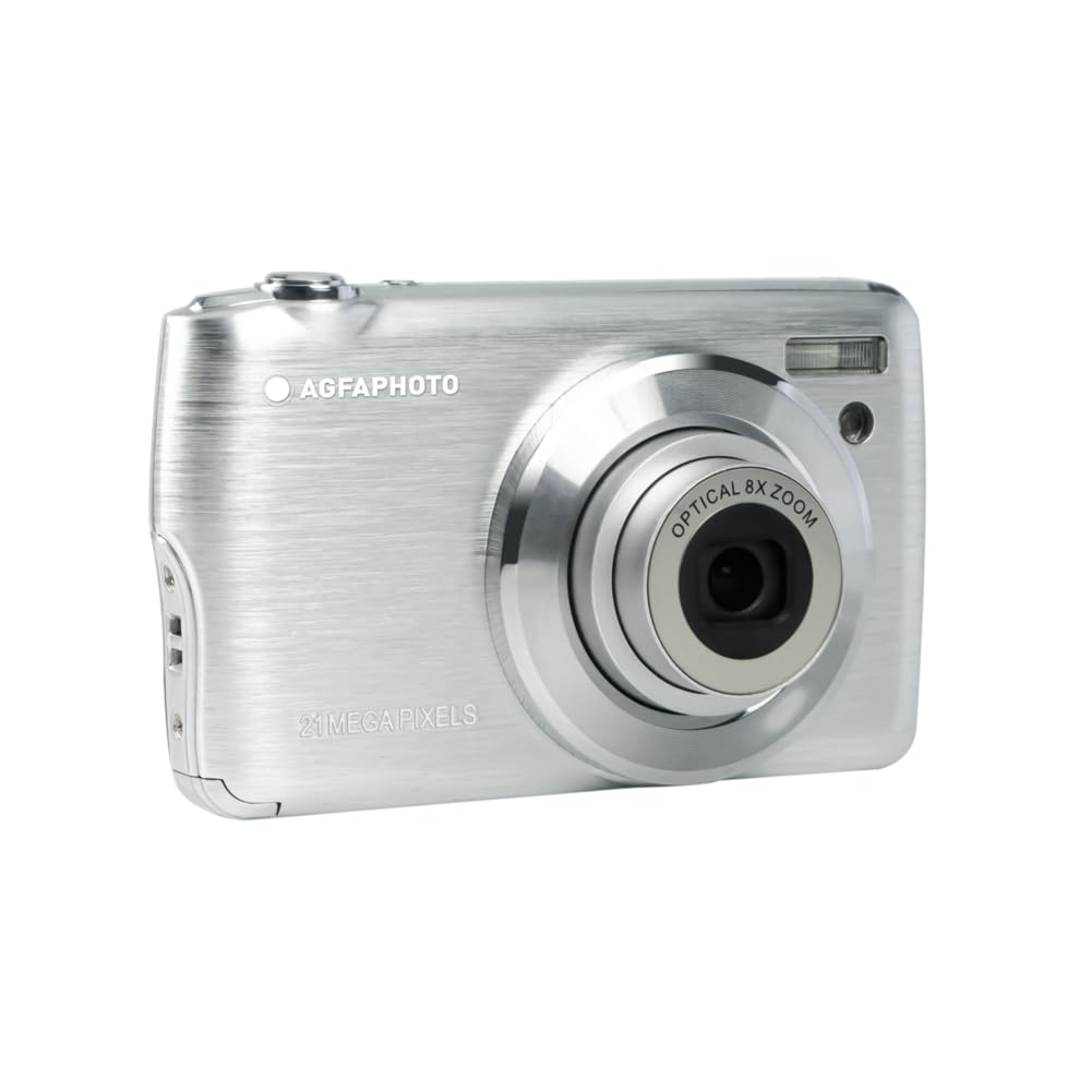 AGFA Photo Realishot DC8200 - Cámara Digital Compacta, 18MP, Video Full HD, Pantalla LCD 2.7'', Zoom Óptico 8X, Batería de Litio y Tarjeta SD de 16GB - Plata