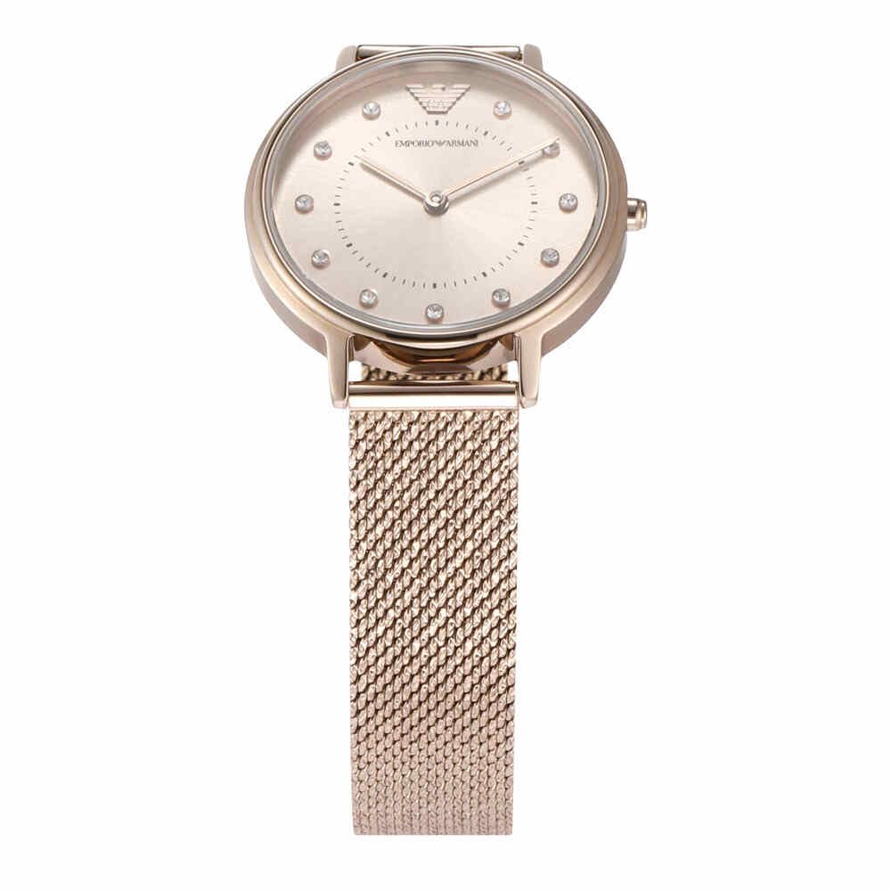 Emporio Armani Reloj Mujer, Movimiento de dos manecillas, caja de acero rosa de 32 mm con correa de acero, AR11129, Tono oro pálido