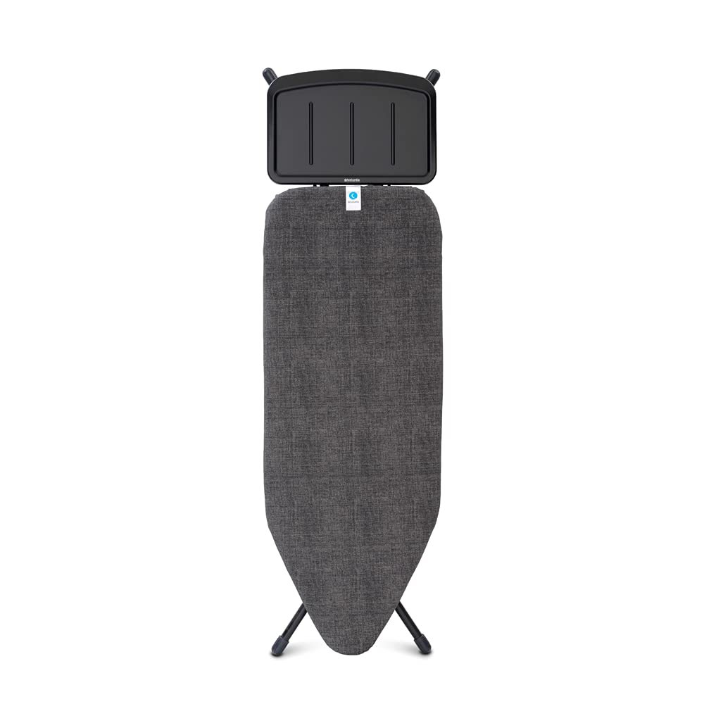 Brabantia - Mesa de Planchar C - con Soporte Sólido Unidad de Vapor - Universal Ajustable - para Diestros y Zurdos - No se Desliza y No Araña - Plegable - Denim Negro - 124x45 cm